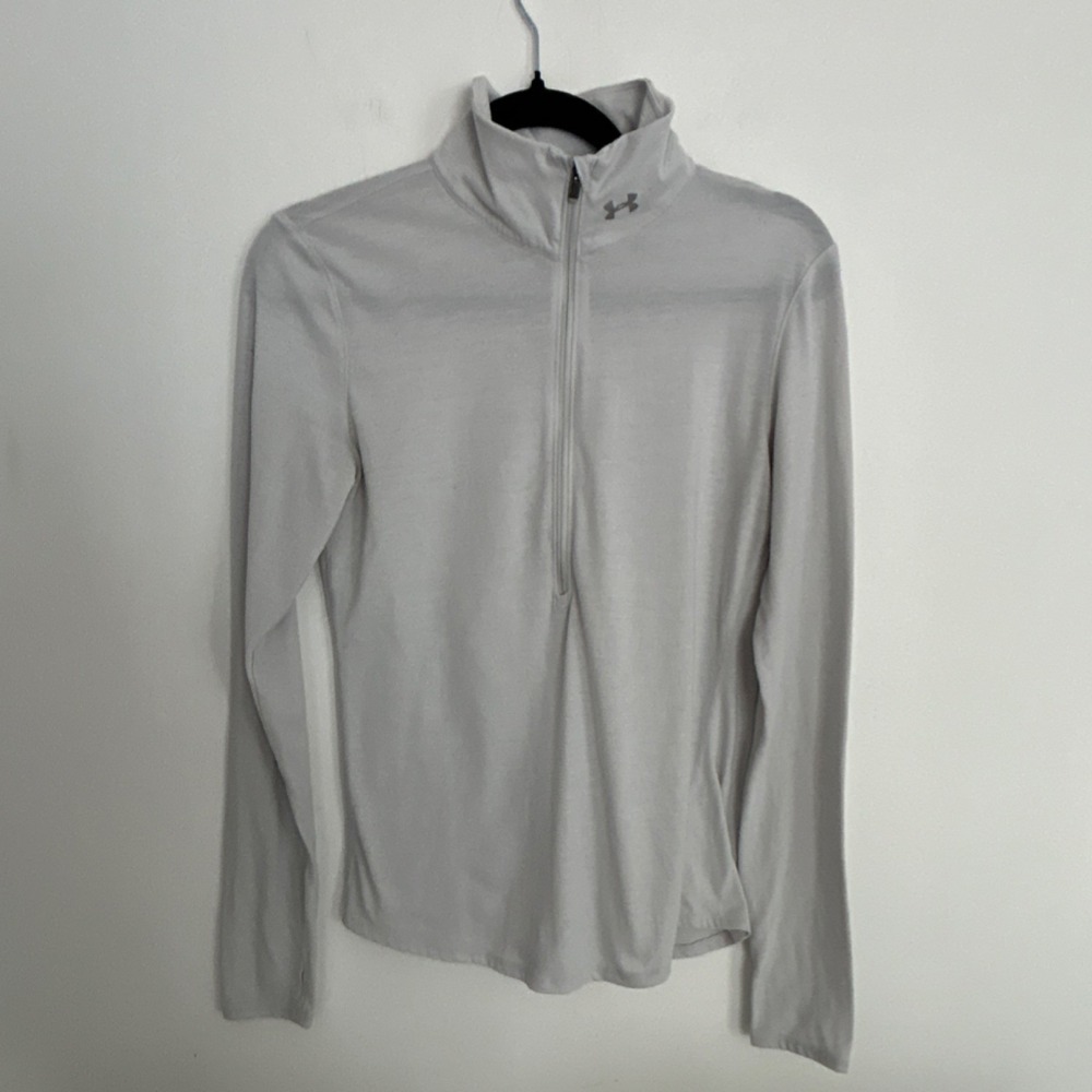 Under Armour HeatGear Women's Gray 1/4 Zip‎ Mock Neck Long Sleeve Top SM/P